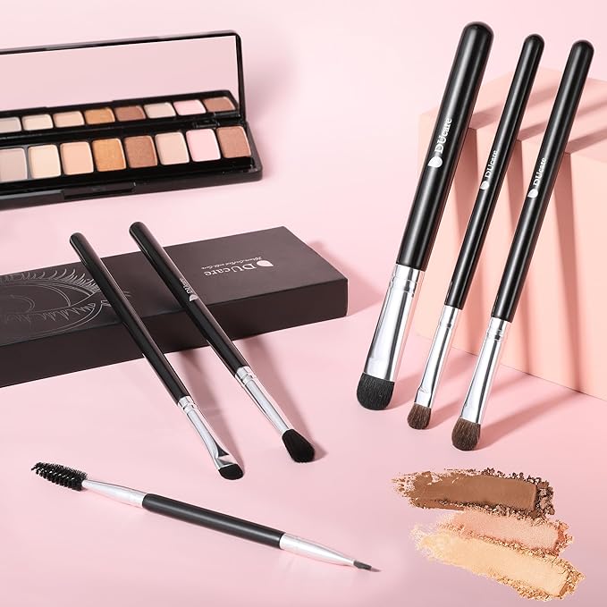 DUcare Eye Makeup Brush Set, 6 Pcs Professional Eyeshadow Blending Makeup Brushes for Concealer Eyebrows Eyeliner, Soft Hairs & Wood Handle