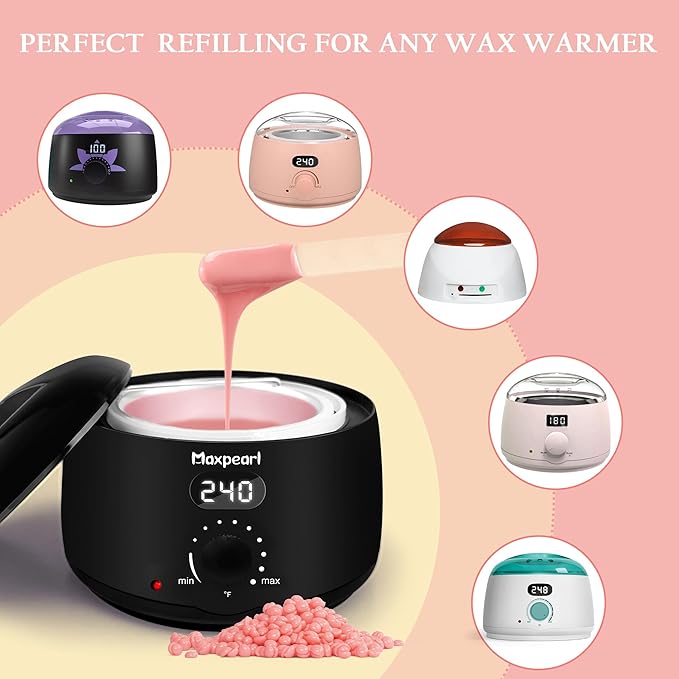 Maxpearl Hard Wax Beads, Pack of 3 Hair Removal Wax Beans Refill - Gentle Rose Formula for Senstive Skin, Brazilian Waxing, Face, Eyebrows, Underarms, Bikini, Legs and More, 10.5oz (Pink)