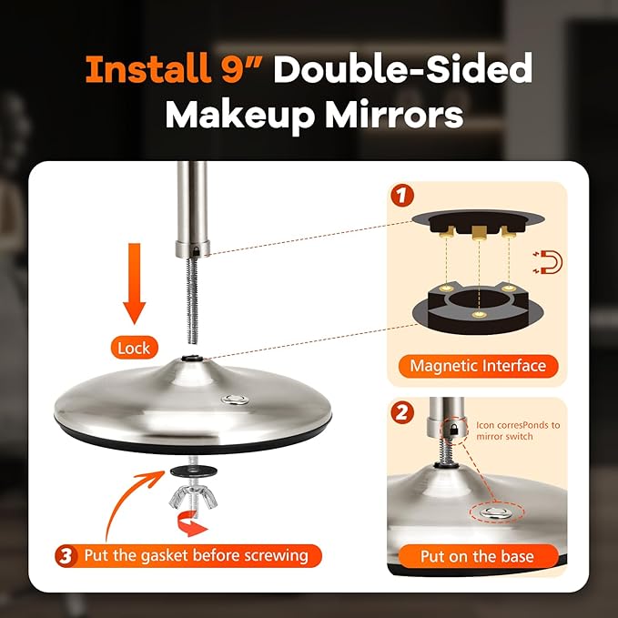M MIVONDA Makeup Mirror with Lights,1X/15X Brushed Nickel Large Magnifying with Light, 360°Double Side Mirror,3 Color Lights & Adjustable Brightness Vanity Mirror,Gift for Christmas Day