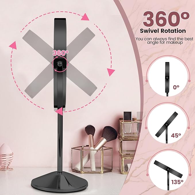 8" Vanity Mirror with Lights Rechargeable, 1X/10X Magnifying Makeup Mirror with Touch Screen, 54 LED Adjustable Brightness, 3 Color Modes, 360° Rotation for Tabletop & Bedroom