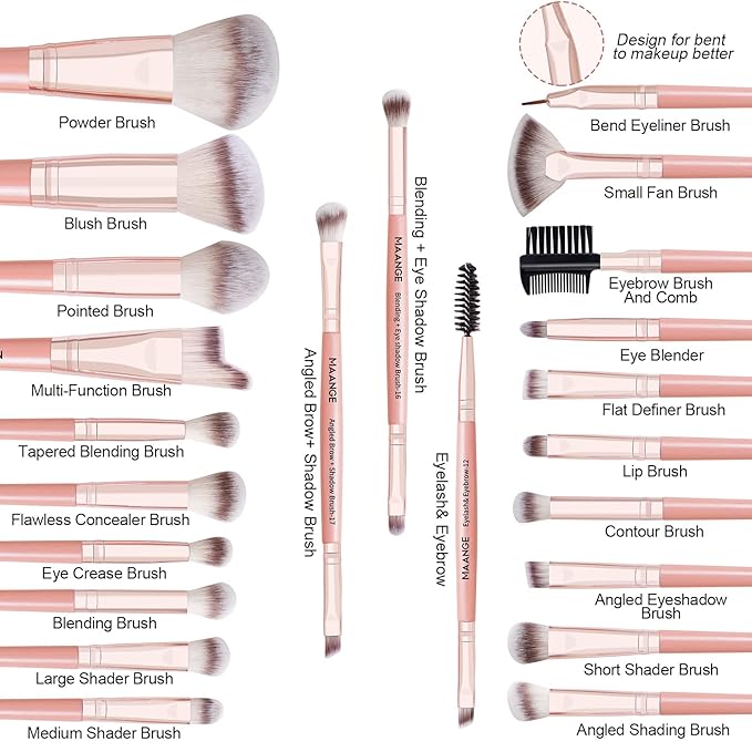 MAANGE Makeup Brush Set 23 Pcs Makeup Brushes Premium Synthetic Make up brushes Professional Face Powder Blush Pointed Eyeshadow Blending Brush Kit, Graduation Gift (Pinkgold)