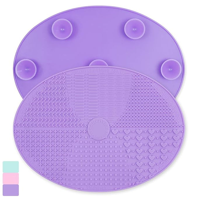 Makeup Brush Cleaner Mat Silicone Brush Cleaning Mat Big Size Make Up Brush Clean Pad with Suction Cup for Makeup Brush Cleaning (Purple)