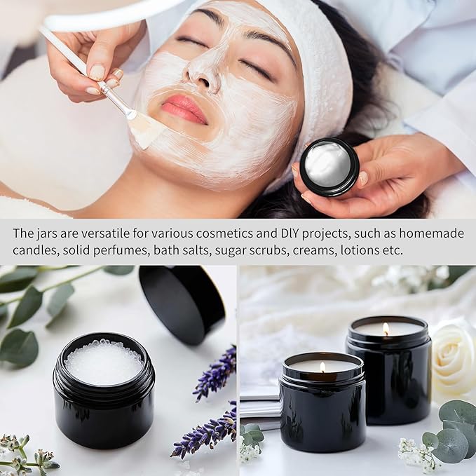 KEYWING 4oz Black Small Glass Jars with Lids, 24 Pack Lotion Containers Round Glass Jar with Inner Liners for Cream, Powders and Ointments