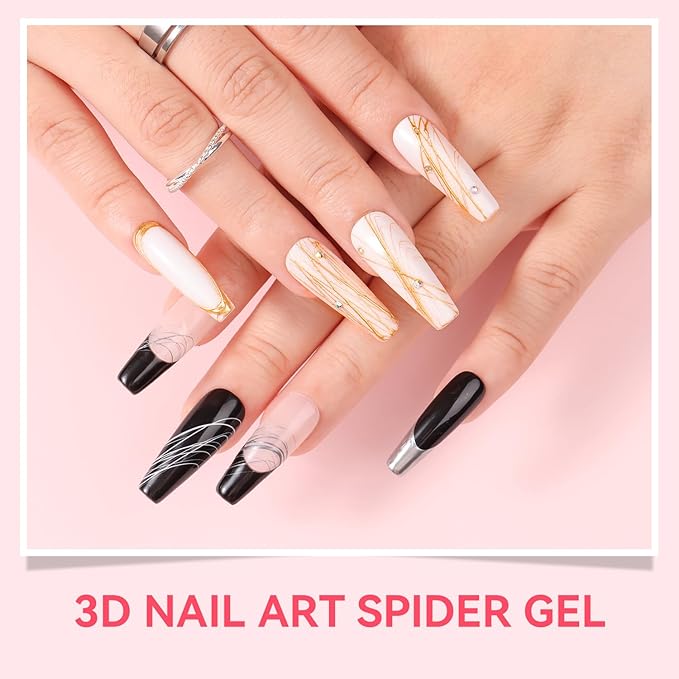 Makartt 3D Spider Gel for Nail Art: Clear Elastic Gel Polish for Drawing and Lines, Use with Chrome Powder, Soak-Off UV LED Gel for DIY Manicures Home or Salon Use