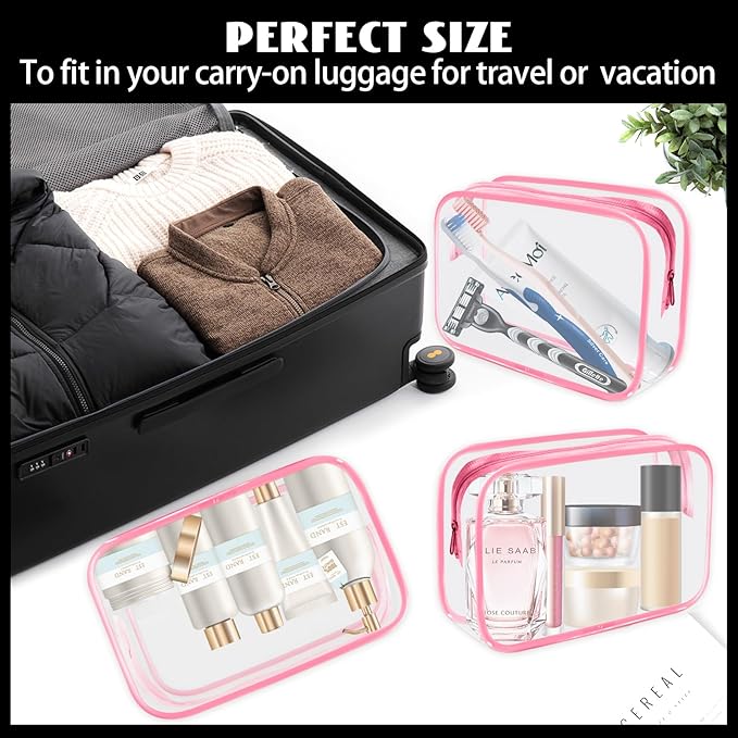 16-Piece Makeup Bags, Waterproof Toiletry Bag Carry Pouch Portable Cosmetic Bag PVCTravel Clear Pouches Carry-on Travel Essentials Transparent Storage Organizer Bag (Rose Pink-M)