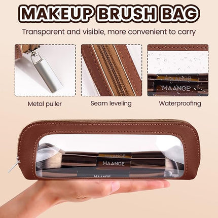 MAANGE 13 Pcs Foundation Makeup Brush Set With Bag, Make up Brushes, Double-End Multi Functional Makeup Brushes, Professional Face Brush Set Tools For Liquid Powder Concealer Cream Blush (Coffee)