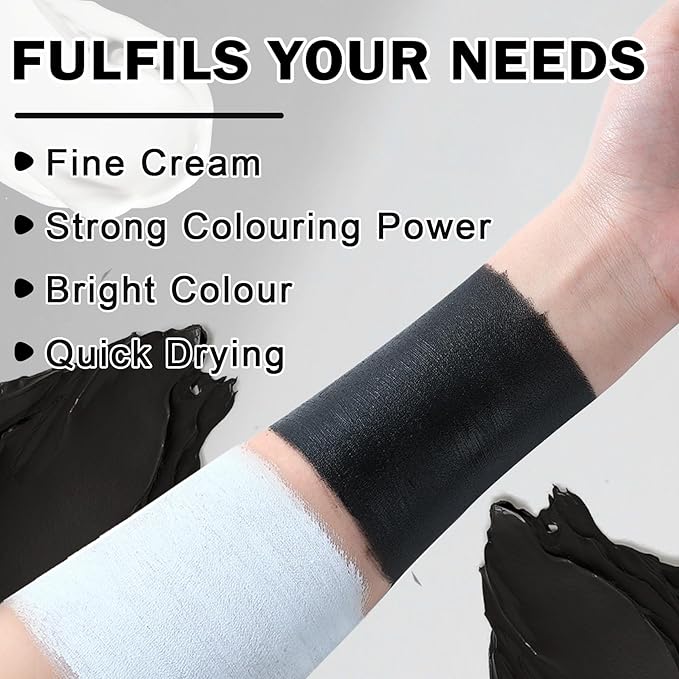 Black and White Face Body Paint with Brushes Halloween Face Paint Makeup Kit Oil Based Face Painting Kit for Cosplay Clown Skeleton Vampire Special Effects Makeup