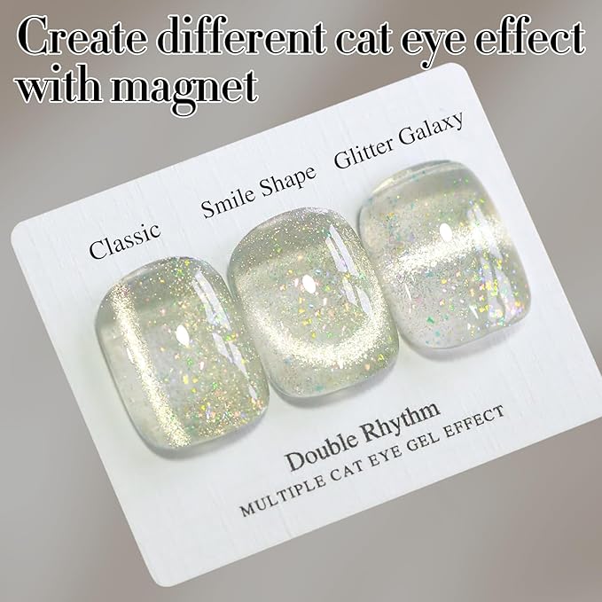 Double Rhythm 0.5 OZ Cat Eye Gel Polish with Magnet 15ML Holographic Glitter Shimmer Translucent Jelly Color Magnetic Nail Polish Salon DIY at Home (MC1060)