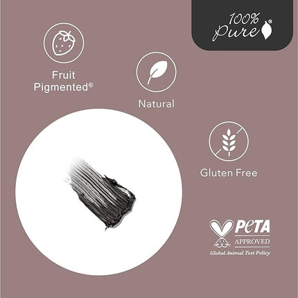 100% PURE Ultra Lengthening Mascara Dramatic Intense Volume & Length Natural Fruit Pigmented Voluminous Eyelash Makeup No Clumping, Smudging or Flaking - Vegan, Black Tea Color - 0.35 oz
