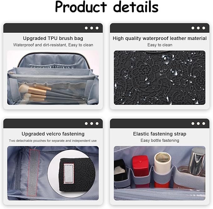 BOYATU Travel Makeup Bags for Women: Vegan Leather Cosmetic Bag Set of 3 - Large Capacity Make up Bag with Divider - Wide Open Waterproof Toiletry Organizer Bag with Handle (L12-Black)