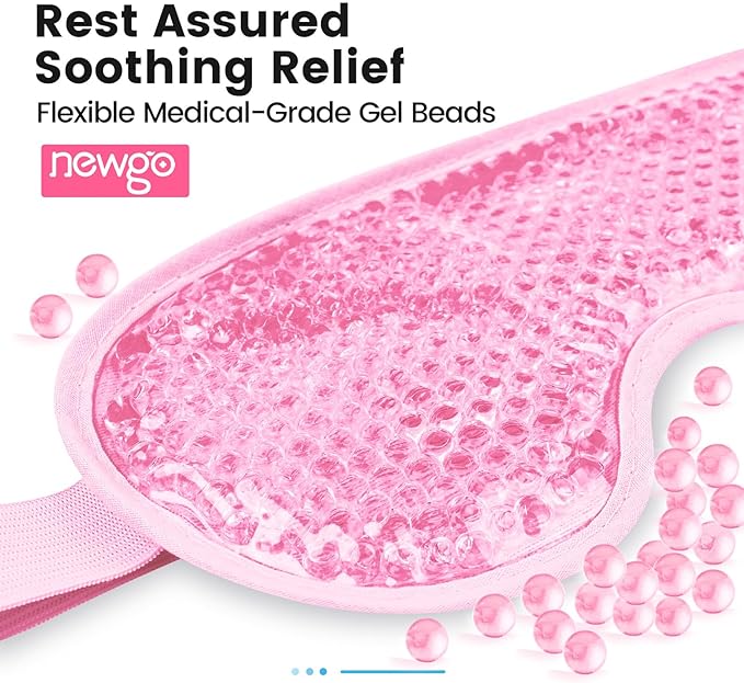 NEWGO Cooling Gel Cold Eye Mask for Puffy Eyes, Reusable Ice Pack with Soft Plush Backing for Dark Circles, Migraine, Stress Relief - Pink