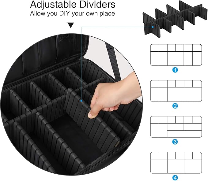 Relavel Travel Makeup Train Case Cosmetic Case Organizer Portable Artist Storage Bag with Adjustable Dividers for Cosmetics Makeup Brushes Toiletry Jewelry Digital Accessories