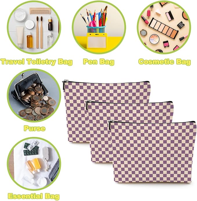 6 Pcs Checkered Makeup Bags Make up Bag Cosmetic Bags for Women Girls Sister Bestie Daughter Friendship Christmas Birthday Travel Toiletry Bag Aesthetic Zipper Organizer Accessories, Cute Purple Plaid
