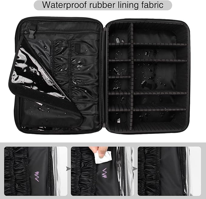 Relavel Extra Large Makeup Case Travel Makeup Train Case Professional Makeup Artist Bag Portable Nail Organizer Box Art Supply Case with Adjustable Dividers/Attach to Trolley/Shoulder Strap (Black)
