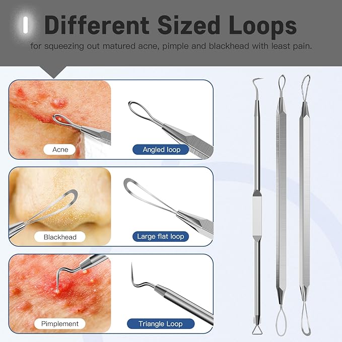 Professional Pimple Popper Tool Kit,10 PCS Blackhead Remover Kit,Extractor Acne Removal Kit for Easy Removal for Pimples,Comedone Extractor Tools for Removing Zit,Acne Removal Kit (Silver)