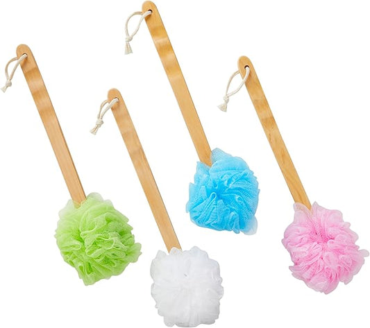 Juvale Loofah Back Scrubber for Shower - 4 Pack, Assorted Colors, 16 in - Loofah with Handle - Body Scrubber & Shower Brush with Long Handle