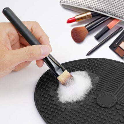 Makeup Brush Cleaner Mat Silicone Brush Cleaning Mat Big Size Make Up Brush Clean Pad with Suction Cup for Makeup Brush Cleaning (Black)