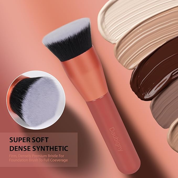 Daubigny 1.5" Top Diameter Foundation Brush - Premium Makeup Brush, Perfect For Foundation, Cream, Buffing, Blending (Red)