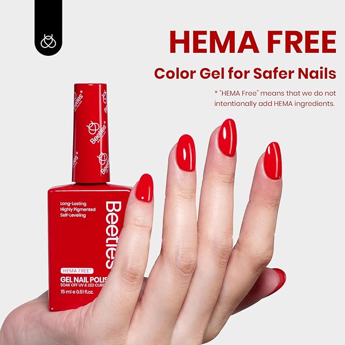 Beetles Red Gel Nail Polish - Hema Free Crimsom Harmony Gel Classic Red Gel Polish Soak Off Uv LED Nail Lamp 15ml DIY Home Manicure Salon Gift for Women