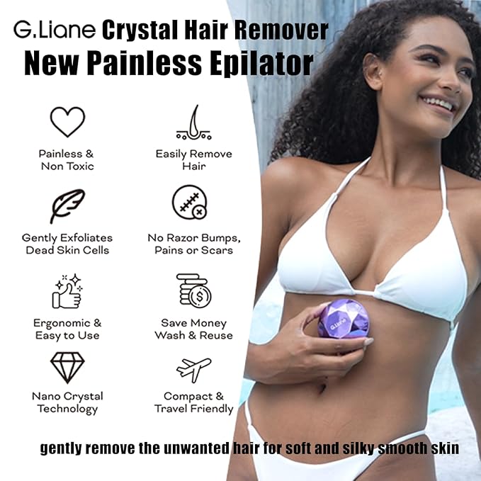 Crystal Hair Eraser,Painless Nano Hair Remover Exfoliation,Gentle and Efficient Glass Hair Removal Device Without Waxing,Natural Epilator for Women and Men(Violet)