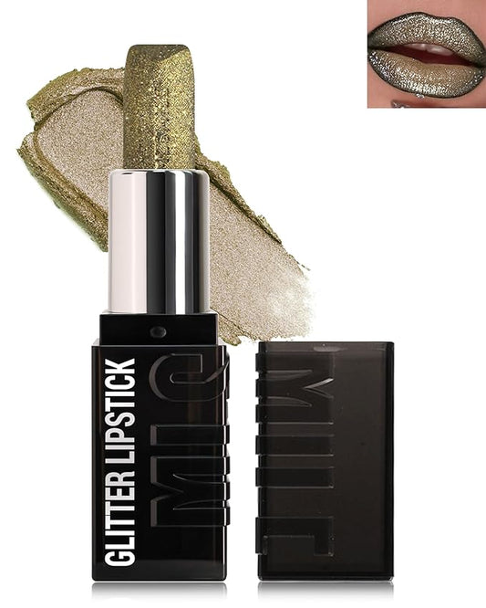 Diamond Glitter Matte Lipstick,Long Lasting Waterproof Green Glod Metallic Sparkling High Pigment Non-Stick Lip Tint Lip Gloss,Full-coverage Lipgloss, Halloween Lip Makeup Gift for Women Girl-06