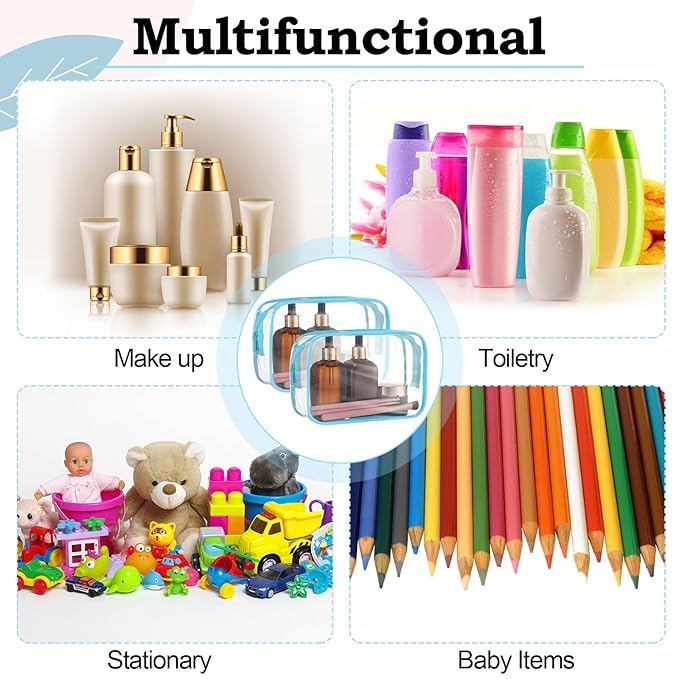 Weewooday 12 Pieces Clear Makeup Bags Cosmetic Storage Bags PVC Zipper Pouches Travel Waterproof Makeup Plastic Case for Women Organizing Toiletries Traveling Bathroom(Medium,Blue)