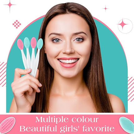 Patelai 24 Pcs Lip Scrub Brush Silicone Lip Scrubber Exfoliator with Container Double Sided Soft Cleansing Brush Tool for Men Women Lightening Dark Lips(Pink, Green)