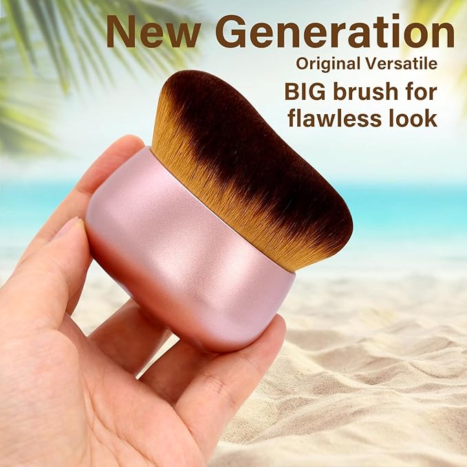 Extra Large Body Makeup Brush For Self Tanner, Leg Makeup &Bronzer Blend,75 mm Wide-headed Kabuki Brush Provides More Even &Pretty Application, Oval Face&Back Makeup Brush, Wet&Dry Use- Pink Rose Gold