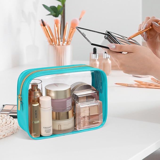 PACKISM TSA Approved Toiletry Bag - Clear Makeup Bag Waterproof Quart Size Bag, Travel Makeup Cosmetic Bag for Women Men, Carry on Airport Airline Compliant Bag, 3 Pack