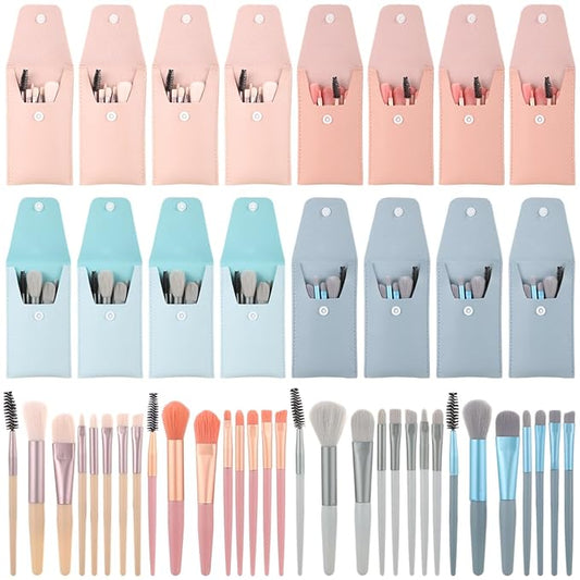 16 Pack Travel Brush Sets 8-Piece Mini Synthetic Fiber Cosmetic Brushes with Bag, 4 Colors- Bridesmaid Present & Bachelorette Party Favor