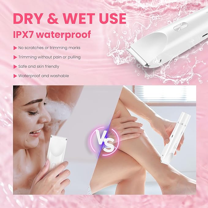 Bikini Trimmer for Women-2 in 1 Dual Head Electric Razors,USB Rechargeable Bikini Electric Shaver,IPX7 Waterproof Dry & Wet Use Body Hair Trimmer and Facial Hair Remover for Underarm Leg Body,White
