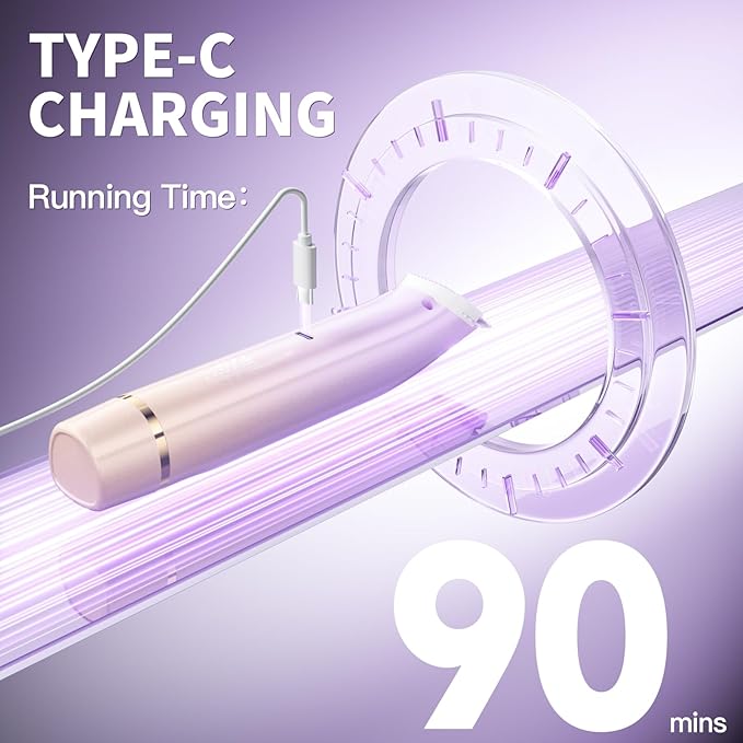 Bikini Trimmer for Women, 2 in 1 Dual Head Rechargeable Electric Shaver, Painless Pubic Hair Trimmer for Underarm Leg Arm Body Face– IPX7 Waterproof & Travel-Friendly, ElegantPurple