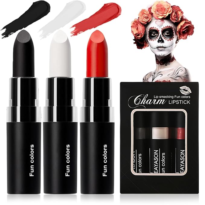 Black And Red Face Paint, Clown Make Up,Halloween Clown Black White Red Face Body Paint Stick Cream for Skeleton Vampire Skull Cosplay Special Effects Costume Sfx Halloween Makeup Kit