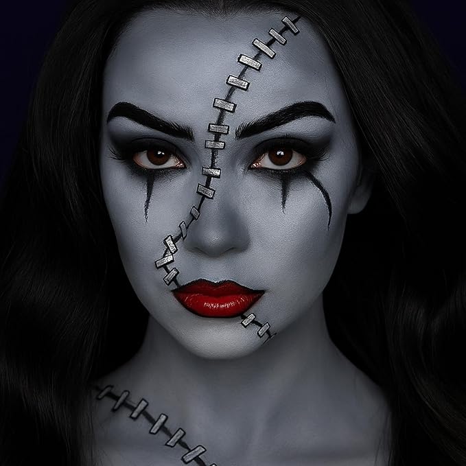 Black White Light Grey Face Body Paint 1.01 oz/pc with 3 Sponges,Water Based Face Paint Kit for Clown Joker Devil Vampire Skeleton Cosplay Makeup,Halloween SFX Makeup Cream Body Paint,3.03 oz