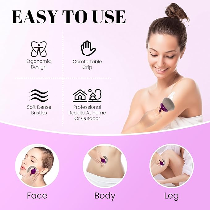 Extra Large Body Makeup Brush For Self Tanner,Makeup Brush For Self Tanner Face Leg,90mm Self Tan Back Applicator,3.6in Sphere Kabuki Brush For Bronzers Blend Self Tanning with Drawstring Bag Purple