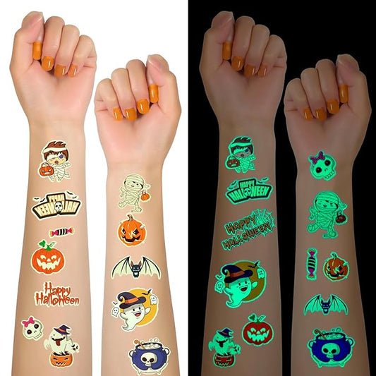 120 PCS Glow Halloween Tattoos for kids, Luminous Temporary Tattoo Stickers Halloween Party Favors, Trick or Treats, Goodie Bag Stuffers, Gifts, Halloween Makeup Decorations, Party Supplies