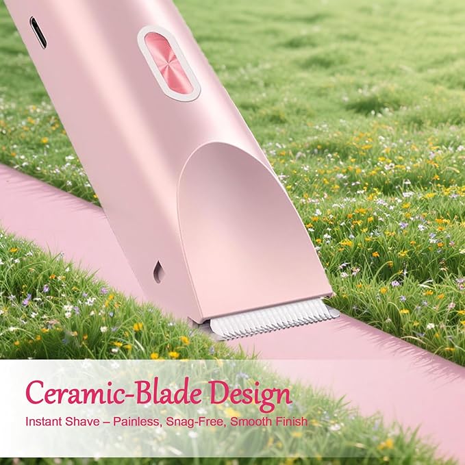 Dermave Bikini Shaver, 2 in 1 Dual Head Bikini Trimmer & Body Shaver, Pain-Free Electric Trimmer for Women, IPX7 Waterproof Wet & Dry, Ceramic Blade, Pink