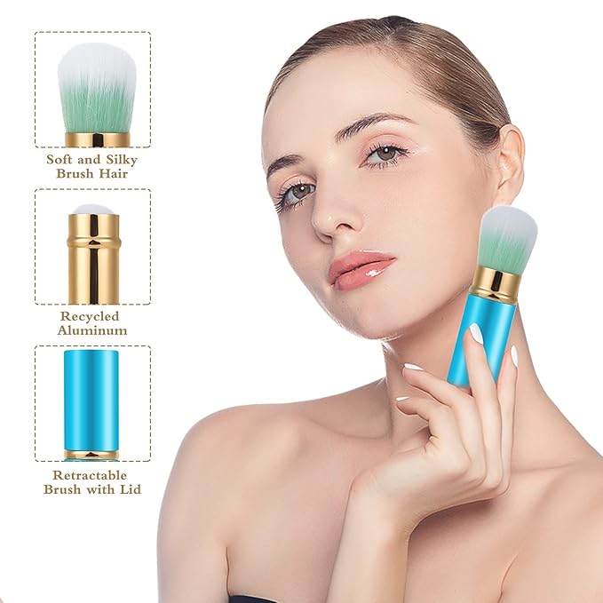 Falliny Retractable Makeup Brush, Travel Kabuki Face Blush Brush, Portable Powder Foundation Sunscreen Brush with Cover for Blush, Bronzer, Buffing, Flawless Powder Cosmetics