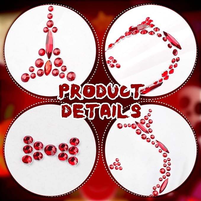 Halloween Face Gems Jewels Tattoos, 2Sheets Day of the Dead Skull Face Temporary Tattoos, Clown Face Makeup Stickers for Halloween Festival Rave Party Outfit
