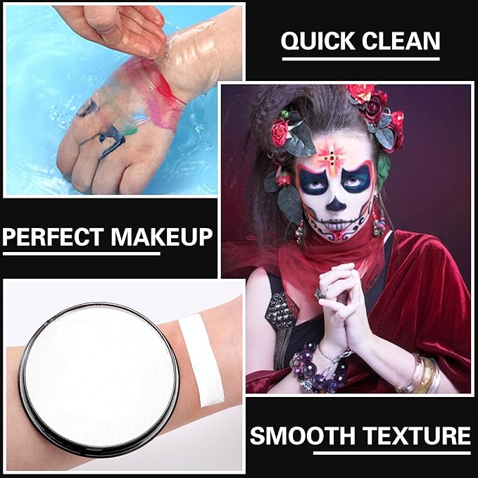 Black White Face Body Paint Professional Water Based Activated Body Face Paint Washable Halloween Makeup Palette Kit for Halloween Skeleton Vampire Zombie Goth SFX Special Effects Makeup