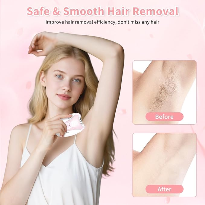 Epilator for Women - 2 Speeds Smooth Skin Face Epilators with LED - Long-Lasting Cordless Electric Tweezers Hair Remover for Armpit/Leg/Bikini Area/Arm/Facial Epilator Hair Removal for Women