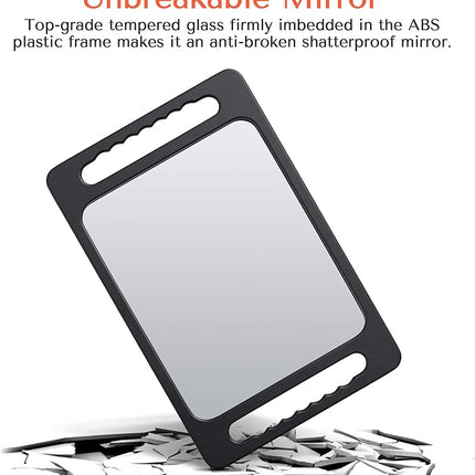 TASALON Unbreakable Hand Mirror with Double Handle - Large Handheld Barber Design for Hair and Beauty Salon - Durable Hand Held for Barbershop - Lightweight Haircut Mirror with Double Handgrip