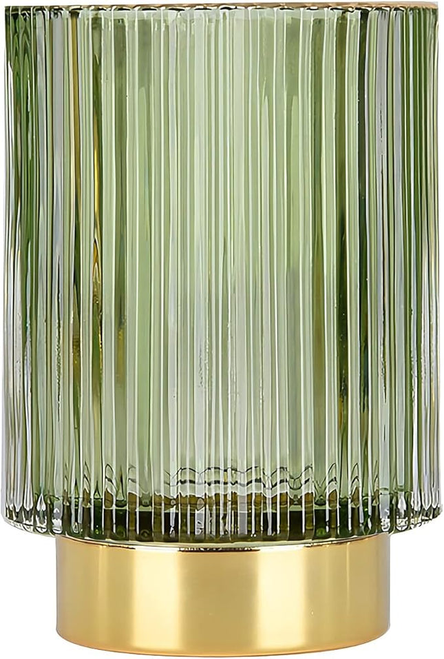 DASITON Makeup Brush holder Organizer,Crystal Cosmetic Makeup Brush Glass Brushes Storage Holder, Vintage Make Up Brush Cup Pen Pencil Holder striped vase(Green L)