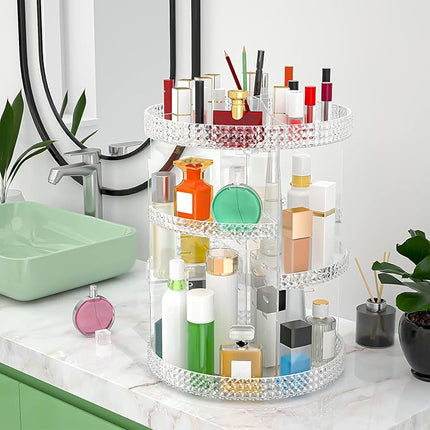 360 Rotating Makeup Organizer Countertop, Clear Acrylic Large Perfume Organizer, Organizador De Perfumes, 7 Layers Make Up Organizer and Storage Fits for Vanity and Bathroom - X-Large Clear
