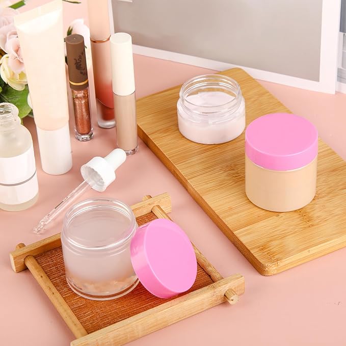 SATINIOR 100 Pcs Plastic Jars with Lids Small Containers Lids Wide Mouth Small Plastic Containers for Lotion Cream Rhinestones Body Butters Travel Storage(2 oz,Pink)