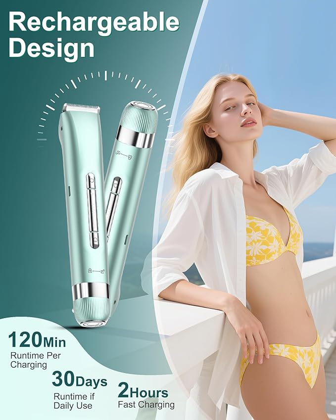 Electri Razors for Women, 2 in 1 Bikini Trimmer for Women Painless Bikini Shaver for Bikini, Underarm, Legs, Arms Waterproof, USB Rechargeable Facial Hair Trimmer