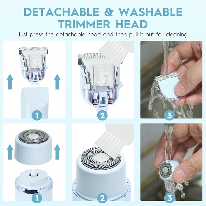 Bikini Trimmer for Women with LCD, Cordless& Painless& Waterproof Dual Head Shaver for Women Private Area& Face& Body, 2-in-1 Electric Razors, Bikini Shaver, Hair Trimmer Travel Grooming Kit