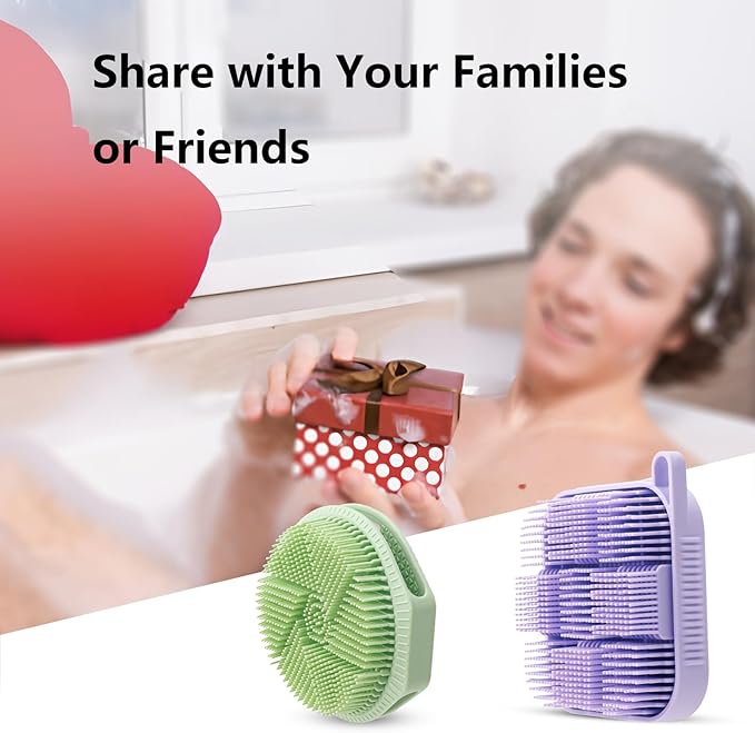 Silicone Shower Scrubber Women Men 2 Pcs Exfoliating Body Scrubber Exfoliator Scalp Non-Slip Hollow Hand Glove Loofah Alternative Deep Clean Wash Dual-Sided Durable Scrub Bath Essentials Green Purple