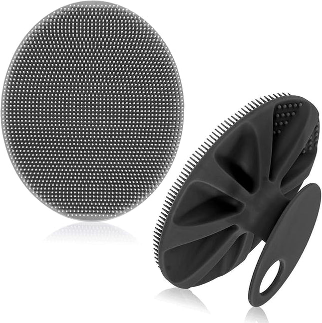 INNERNEED Soft Silicone Body Scrubber Exfoliating Glove Shower Cleansing Brush, SPA Massage Skin Care Tool, for Sensitive and All Kinds of Skin (Gray+Black)