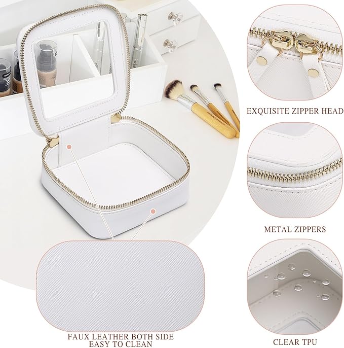 Pinkmik Small Makeup Bag Mini Clear Cosmetic Makeup Case & Toiletry Bag with Zipper Women's Purse Organizer & Car Essentials (White, MINI)